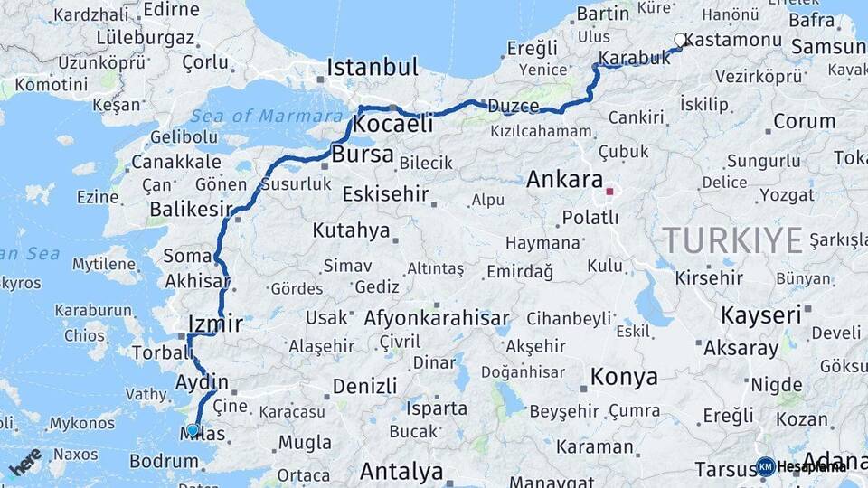 Aydın Didim Kastamonu Arası Kaç Km - Yol Haritası