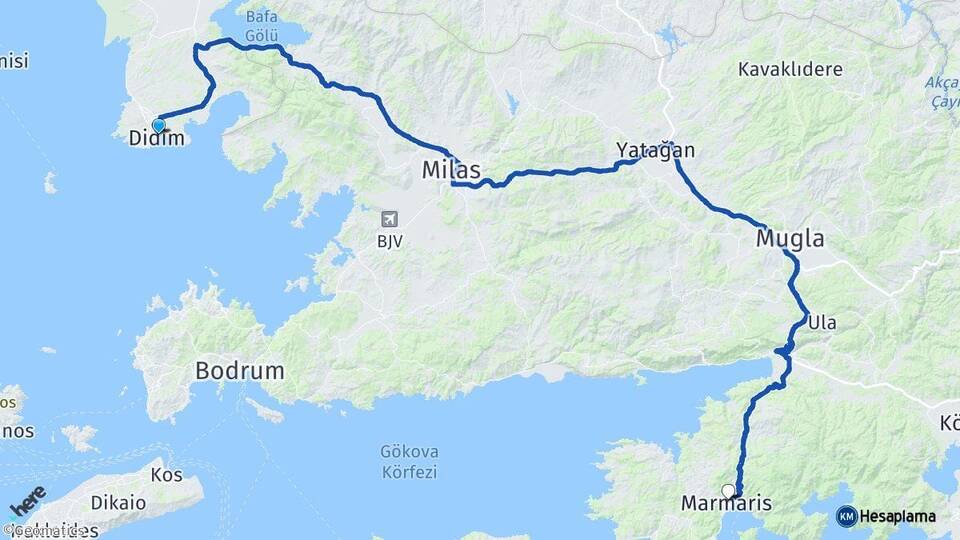 Aydın Didim Marmaris Muğla Arası Kaç Km - Yol Haritası