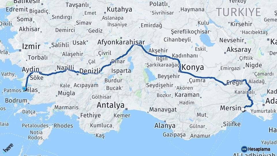 Aydın Didim Mersin Arası Kaç Km - Yol Haritası