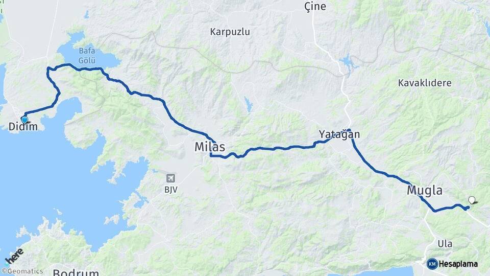 Aydın Didim Muğla Arası Kaç Km - Yol Haritası