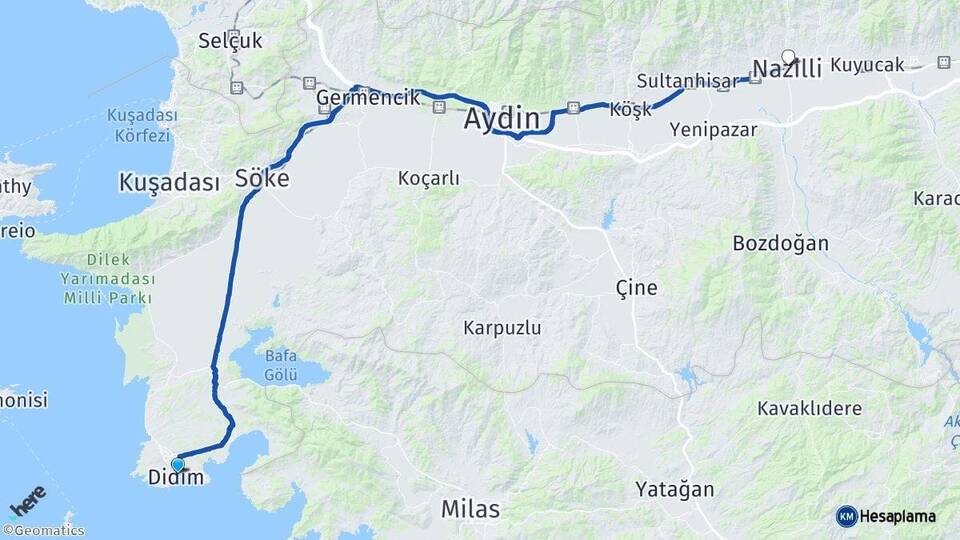 Aydın Didim Nazilli Arası Kaç Km - Yol Haritası