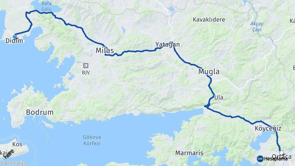 Aydın Didim Ortaca Muğla Arası Kaç Km - Yol Haritası