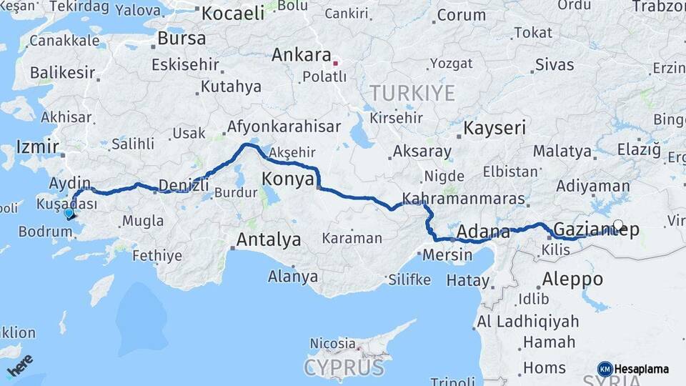 Aydın Didim Şanlıurfa Arası Kaç Km - Yol Haritası