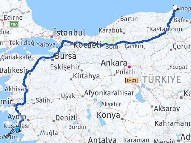 Aydın Didim Sinop Arası Kaç Km - Yol Haritası