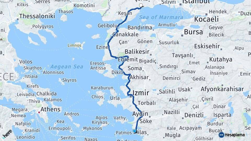 Aydın Didim Tekirdağ Arası Kaç Km - Yol Haritası