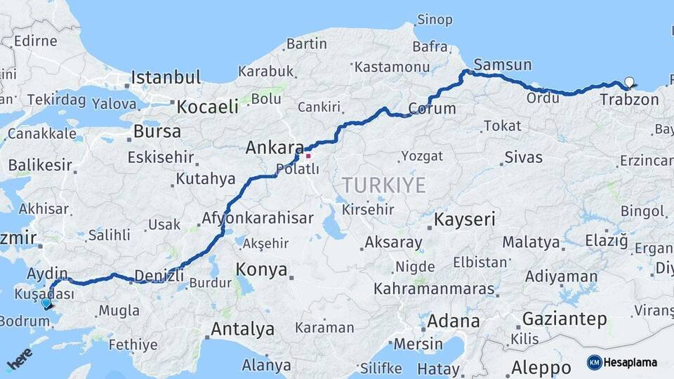 Aydın Didim Trabzon Arası Kaç Km - Yol Haritası
