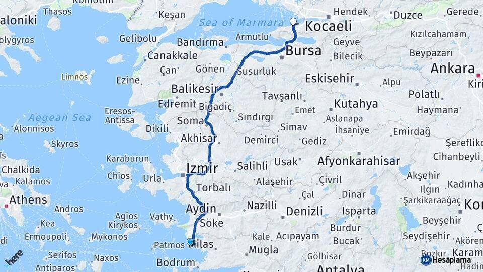 Aydın Didim Yalova Arası Kaç Km - Yol Haritası