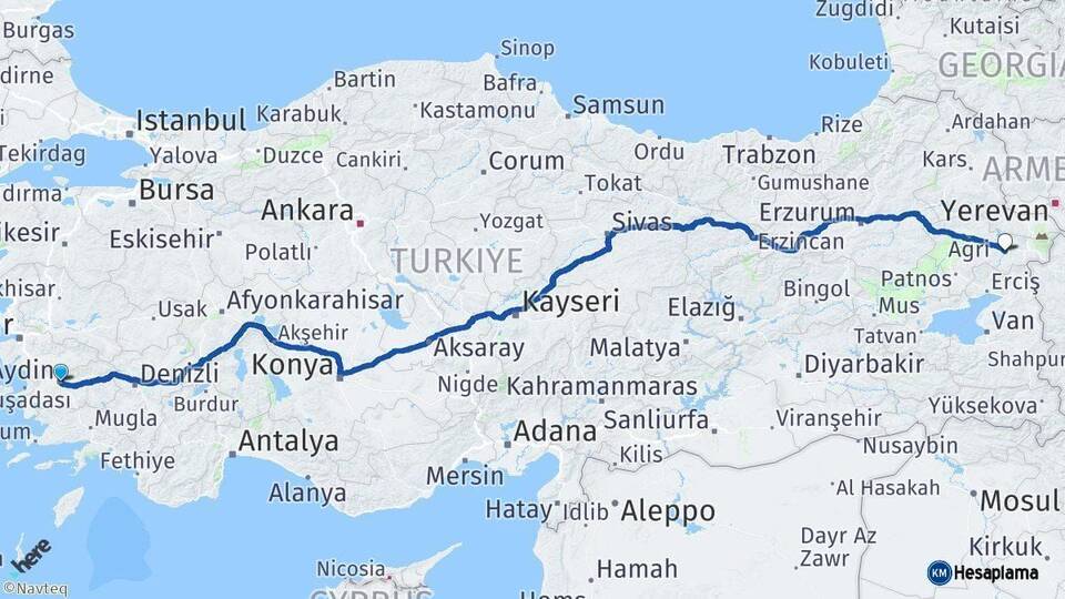 Aydın Diyadin Ağrı Arası Kaç Km - Yol Haritası