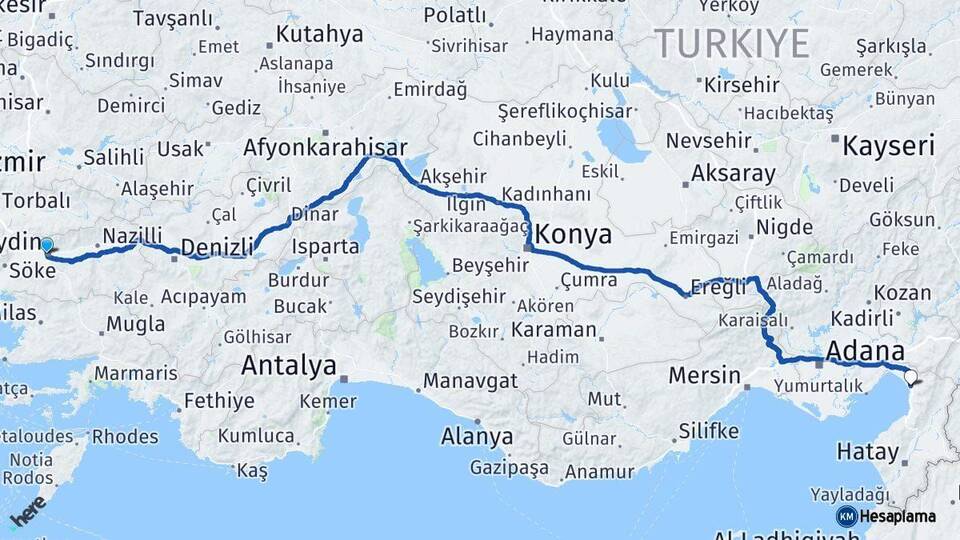 Aydın Dörtyol Hatay Arası Kaç Km - Yol Haritası