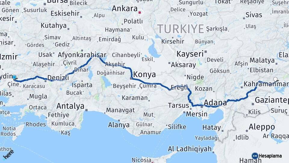 Aydın Efeler Adıyaman Arası Kaç Km - Yol Haritası