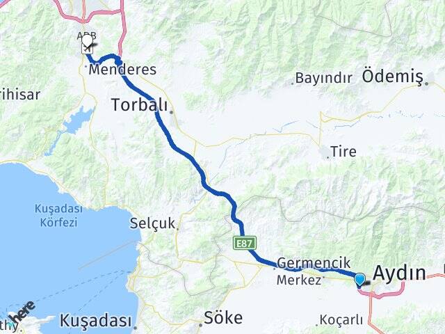 Aydın Efeler Adnan Menderes Havalimanı Arası Kaç Km - Yol Haritası
