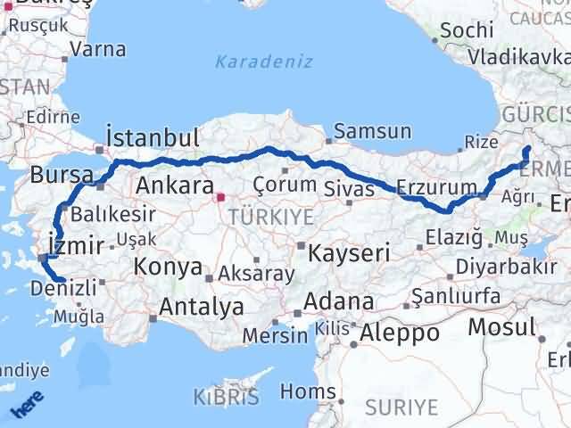 Aydın Efeler Ardahan Arası Kaç Km - Yol Haritası