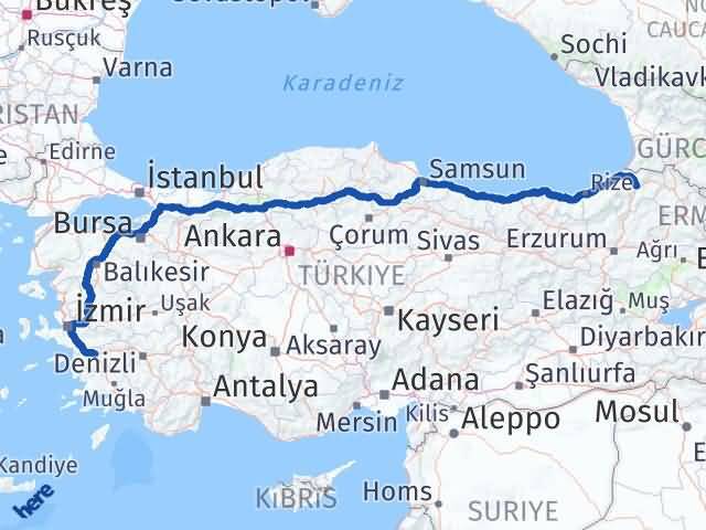 Aydın Efeler Artvin Arası Kaç Km - Yol Haritası