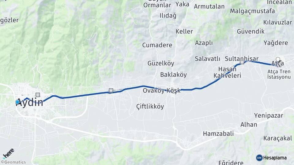 Aydın Efeler Atça Sultanhisar Arası Kaç Km - Yol Haritası