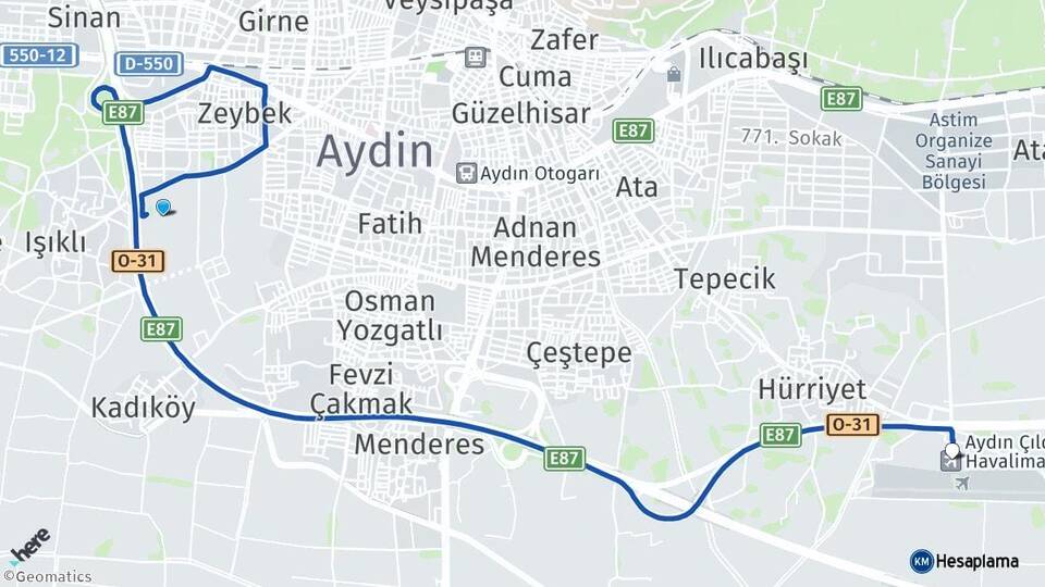 Aydın Efeler Aydın Çıldır Havalimanı Arası Kaç Km - Yol Haritası