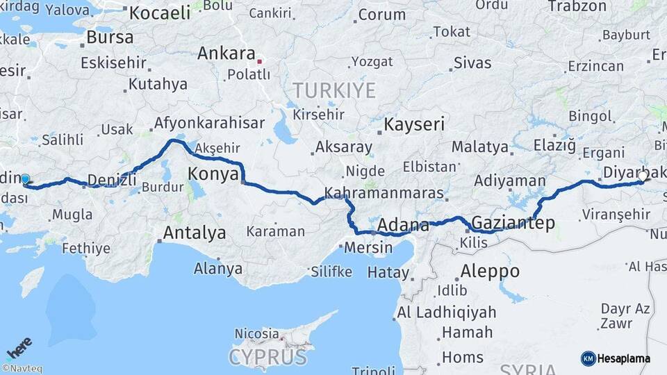 Aydın Efeler Batman Arası Kaç Km - Yol Haritası