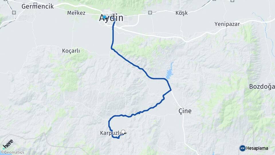 Aydın Efeler Çobanisa Karpuzlu Arası Kaç Km - Yol Haritası