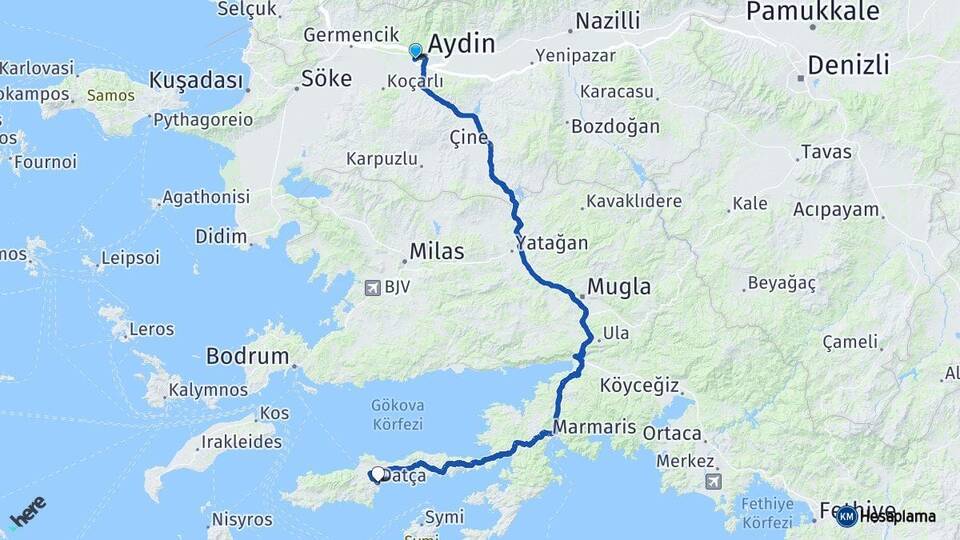 Aydın Efeler Datça Muğla Arası Kaç Km - Yol Haritası