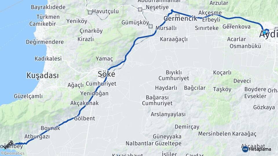 Aydın Efeler Doğanbey Söke Arası Kaç Km - Yol Haritası
