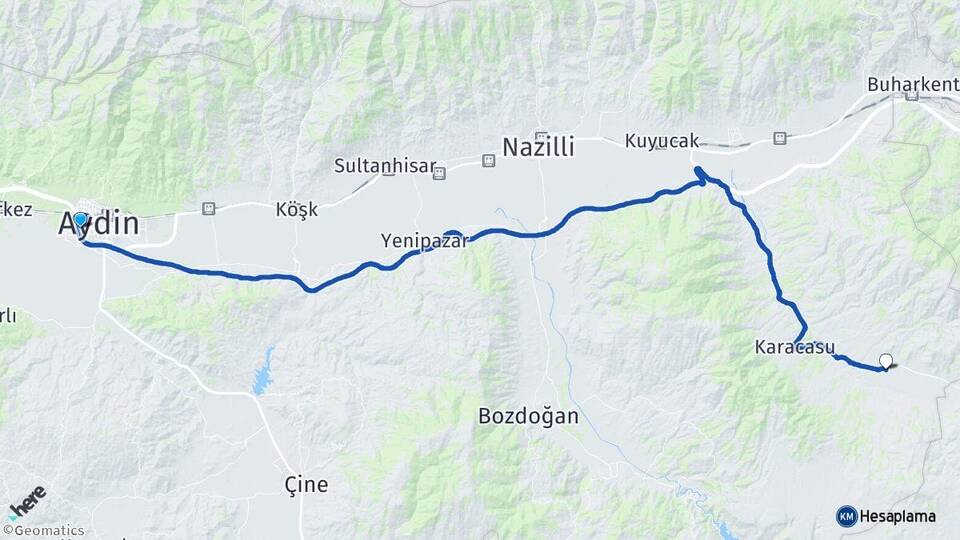Aydın Efeler Geyre Karacasu Arası Kaç Km - Yol Haritası