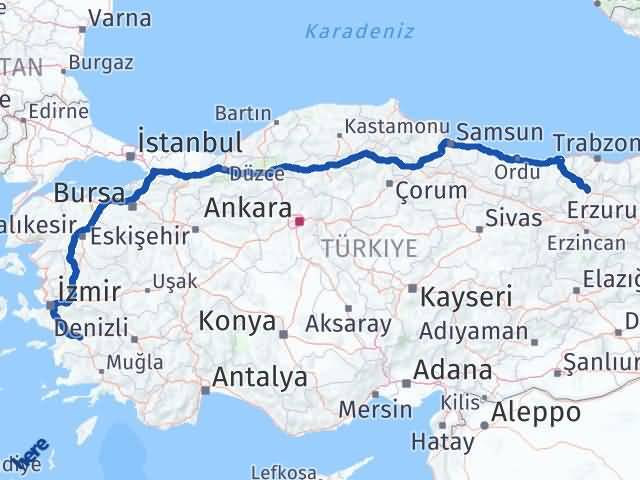 Aydın Efeler Gümüşhane Arası Kaç Km - Yol Haritası