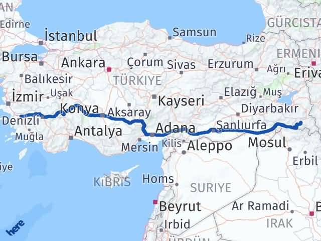 Aydın Efeler Hakkari Arası Kaç Km - Yol Haritası