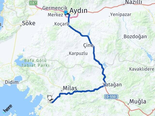 Aydın Efeler Milas Bodrum Havalimanı Arası Kaç Km - Yol Haritası