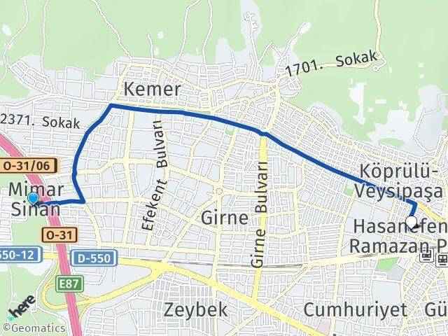 Mimar Sinan Hasanefendi-Ramazan Paşa Arası Kaç Km - Yol Tarifi