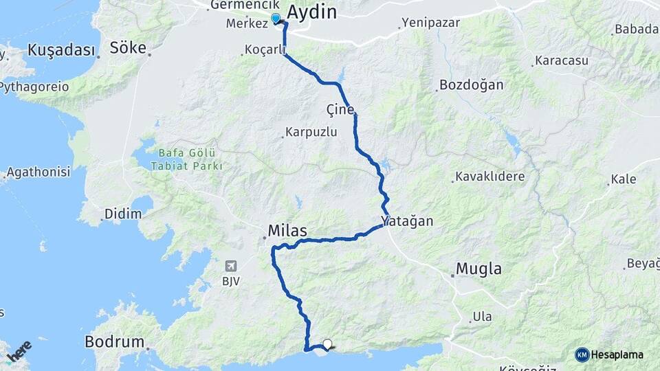 Aydın Efeler Ören Milas Muğla Arası Kaç Km - Yol Haritası