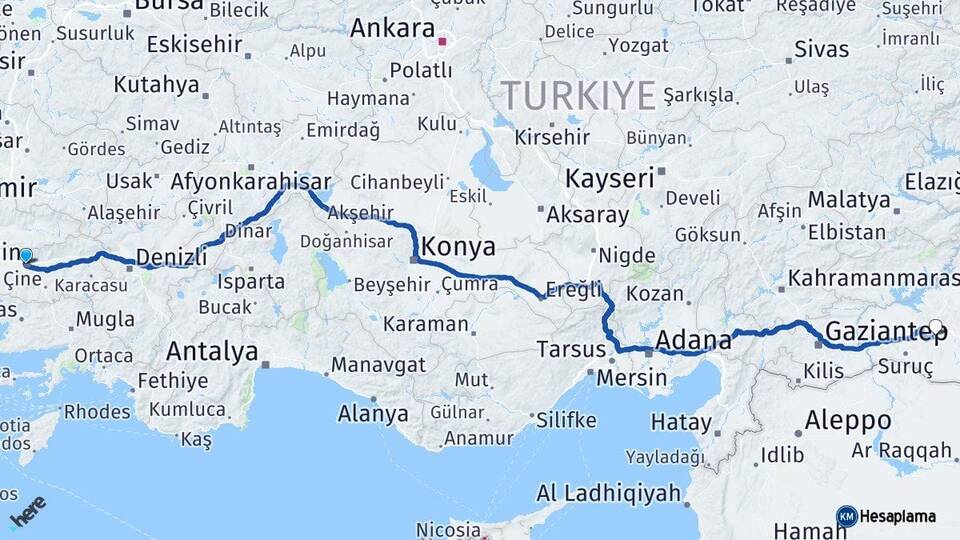 Aydın Efeler Şanlıurfa Arası Kaç Km - Yol Haritası