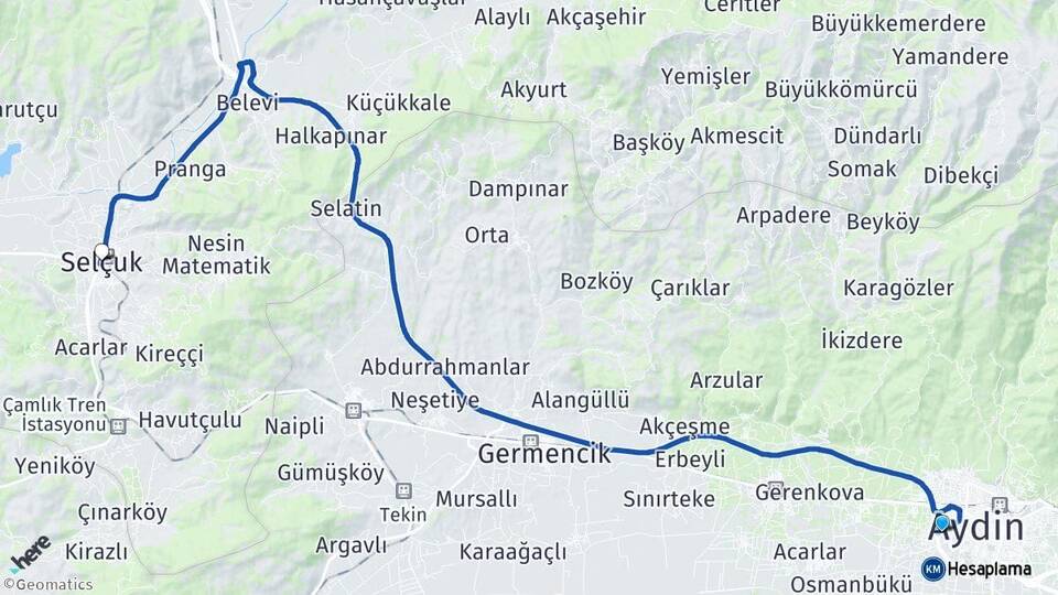 Aydın Efeler Selçuk İzmir Arası Kaç Km - Yol Haritası