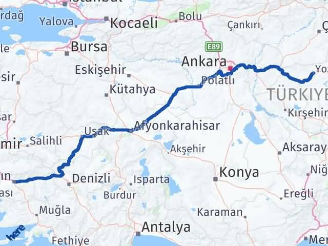 Aydın Efeler Yozgat Arası Kaç Km - Yol Haritası