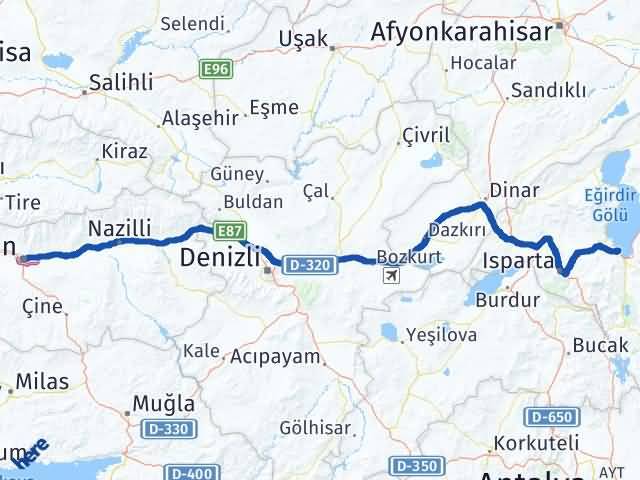 Aydın Eğirdir Isparta Arası Kaç Km - Yol Haritası