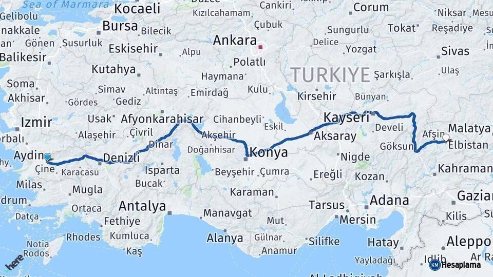 Aydın Elbistan Kahramanmaraş Arası Kaç Km - Yol Haritası