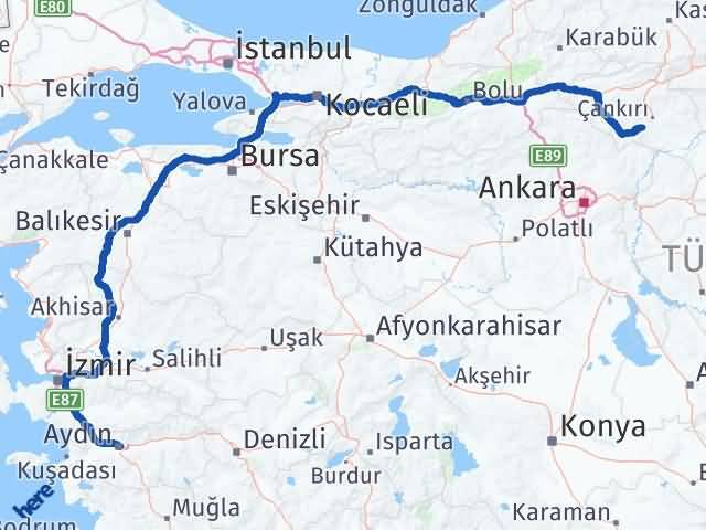 Aydın Eldivan Çankırı Arası Kaç Km - Yol Haritası