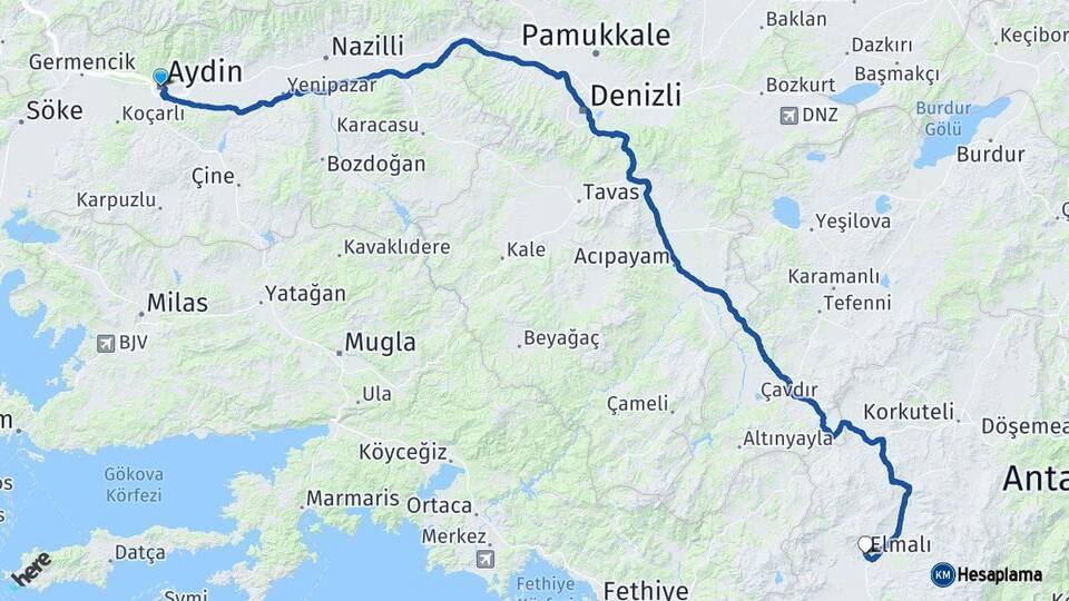 Aydın Elmalı Antalya Arası Kaç Km - Yol Haritası