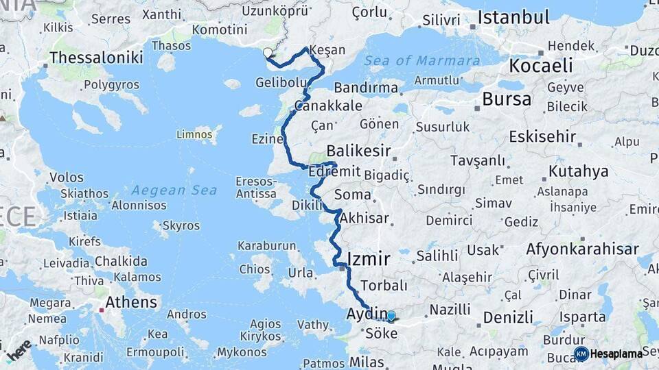 Aydın Enez Edirne Arası Kaç Km - Yol Haritası