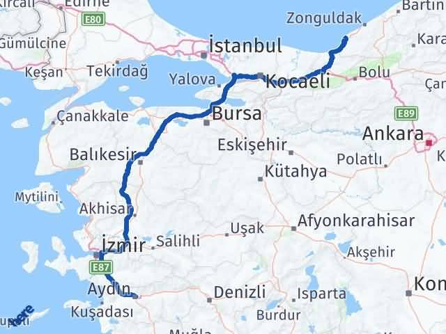 Aydın Ereğli Zonguldak Arası Kaç Km - Yol Haritası