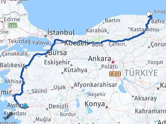 Aydın Erfelek Sinop Arası Kaç Km - Yol Haritası