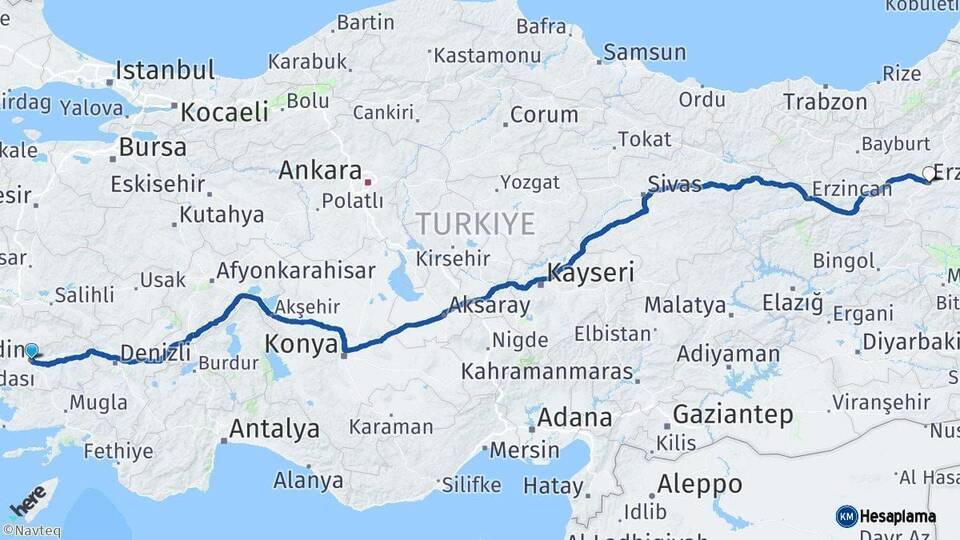 Aydın Erzurum Arası Kaç Km - Yol Haritası