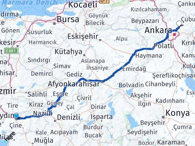 Aydın Esenboğa Havalimanı Arası Kaç Km - Yol Haritası