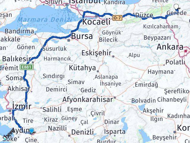 Aydın Eskipazar Karabük Arası Kaç Km - Yol Haritası