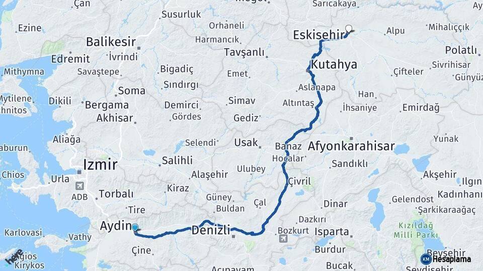 Aydın Eskişehir Arası Kaç Km - Yol Haritası