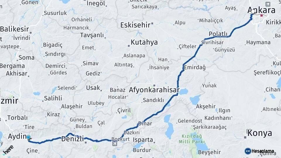Aydın Etimesgut Ankara Arası Kaç Km - Yol Haritası