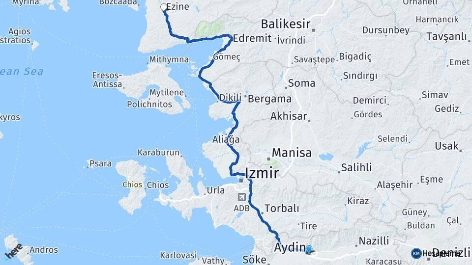 Aydın Ezine Arası Kaç Km - Yol Tarifi