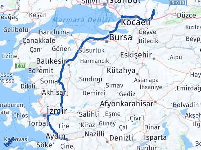 Aydın Ferizli Sakarya Arası Kaç Km - Yol Haritası