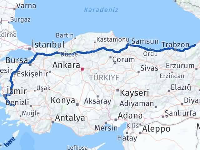 Aydın Fındıklı Rize Arası Kaç Km - Yol Haritası