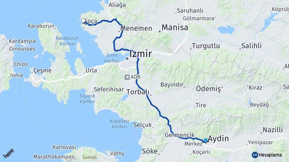 Aydın Foça İzmir Arası Kaç Km - Yol Haritası