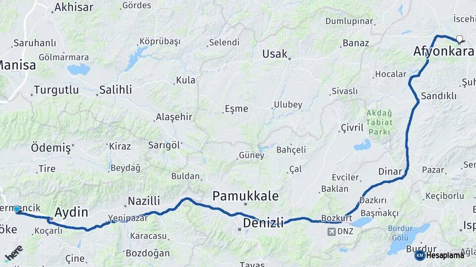 Aydın Germencik Afyonkarahisar Arası Kaç Km - Yol Haritası