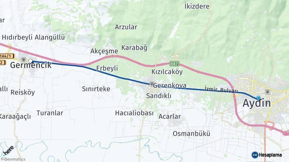 Aydın Germencik Arası Kaç Km - Yol Haritası
